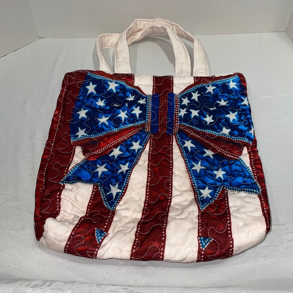 Patriotic Quilted Tote Bag R/W/B Stars Stripes Bow Americana Handcrafted